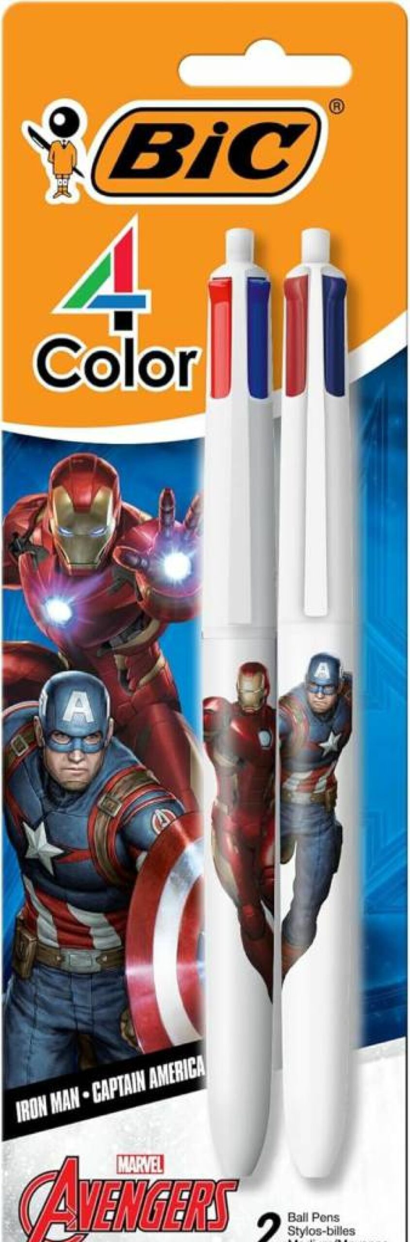BIC 4-Color Retractable Ballpoint Pen with Marvel Avengers Design, Comfort Wide Barrel, 2-Pack Assorted Ink Pens for School, Office & Gifts