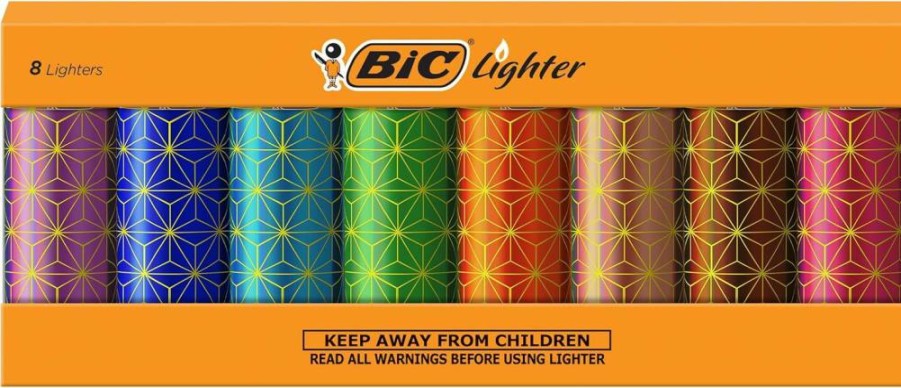 BIC Maxi Pocket Lighters, Metallic Special Edition 8-Pack, Windproof Disposable Lighters with Child Safety, Bulk Lighter Set for Home, Camping, and Outdoors