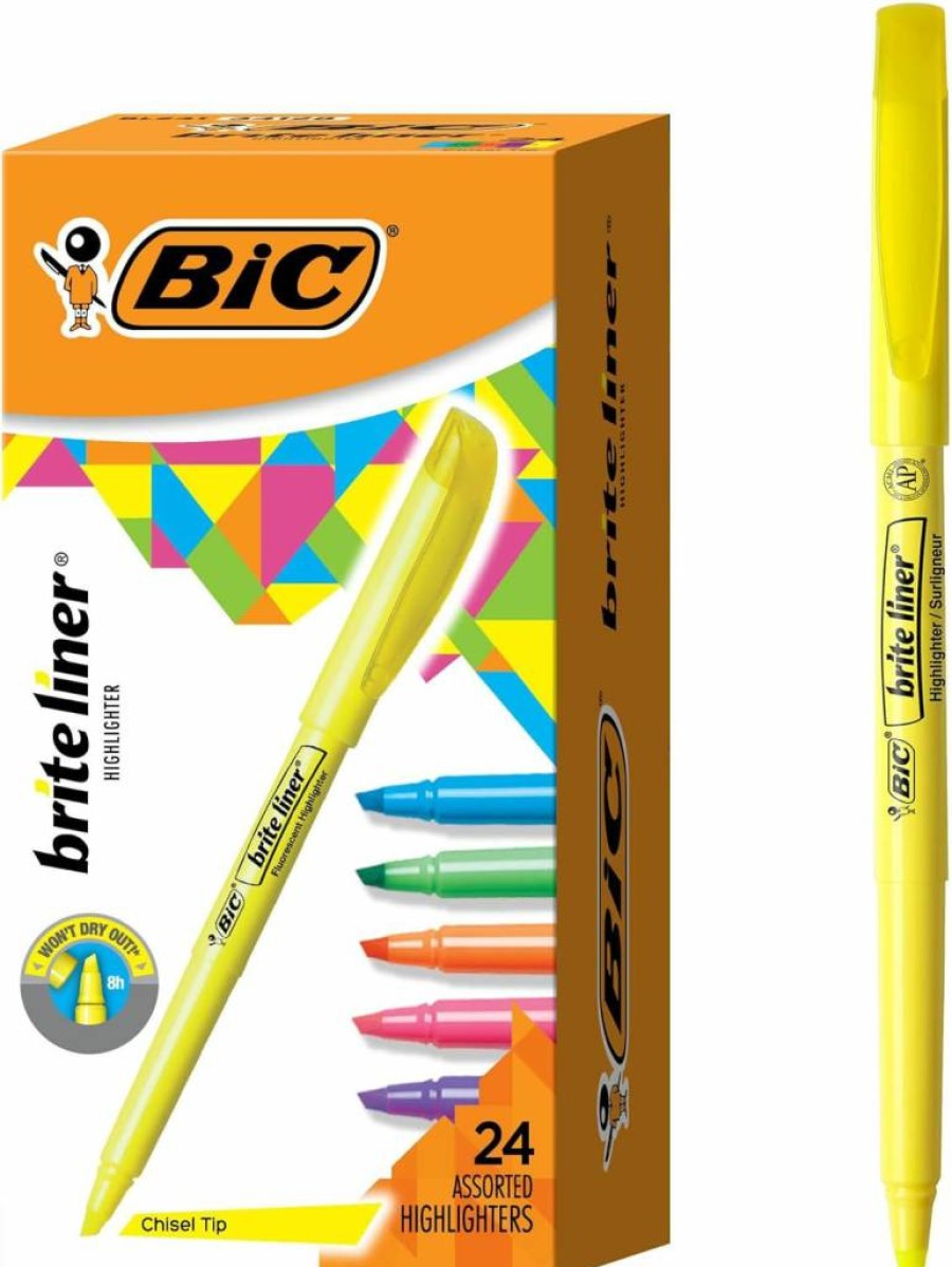 BIC Brite Liner Chisel Tip Highlighters, 12-Pack Assorted Colors, Vibrant Markers for Organizing Notes, Study & Office Supplies