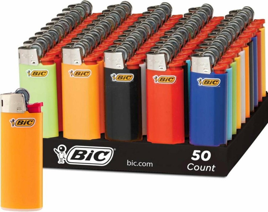 BIC Mini Pocket Lighters, 50-Pack Assorted Bright Colors, Child-Safe & Reliable, Bulk Disposable Lighters for Everyday Use