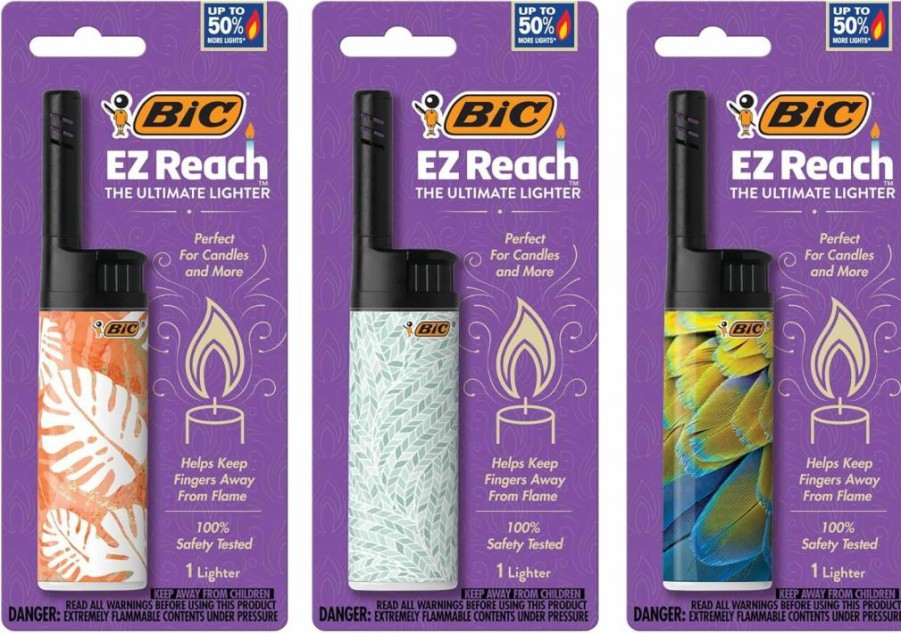 BIC EZ Reach Candle Lighter with Long Wand - 3 Pack Assorted Designs for Home Decor, Ultimate Fireplace & Candle Lighting Solution