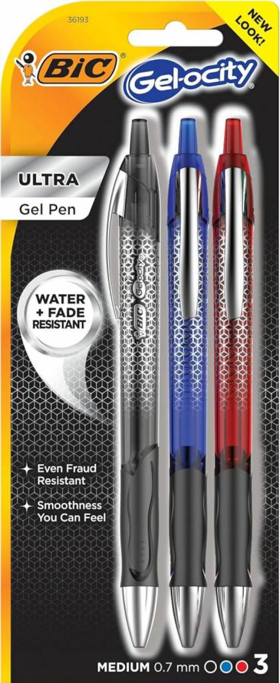 BIC Gel-Ocity Retractable Gel Pens, 0.7mm Medium Point, 3-Pack Assorted Colors