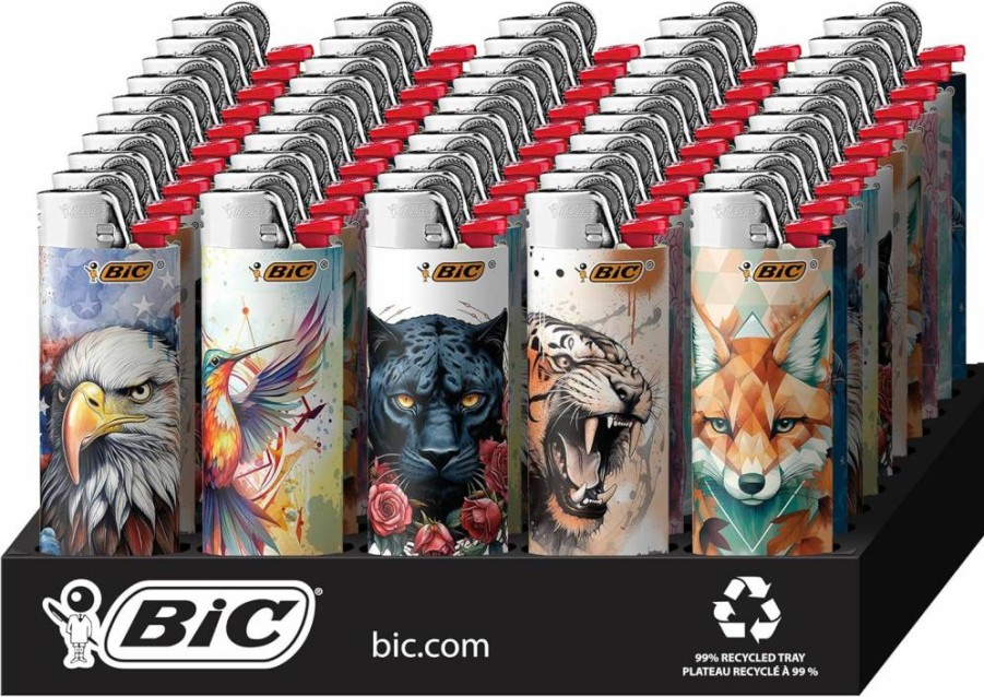 BIC Maxi Pocket Lighter Tattoos Collection - 50 Count Assorted Unique Design Lighters in Bulk Tray