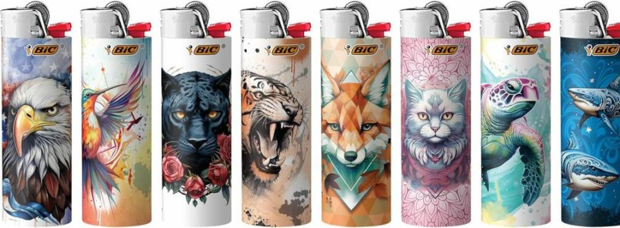 BIC Maxi Pocket Lighter Tattoos Collection - 50 Count Assorted Unique Design Lighters in Bulk Tray