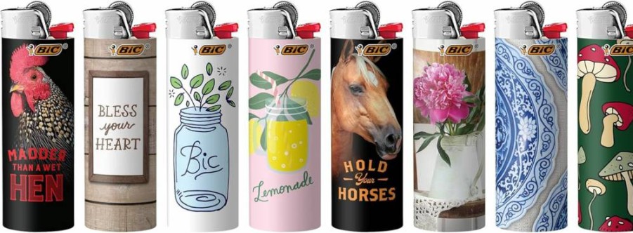 BIC Maxi Pocket Lighter 8-Pack, Special Edition Countryside Pop Collection with Unique Designs, Assorted Colors