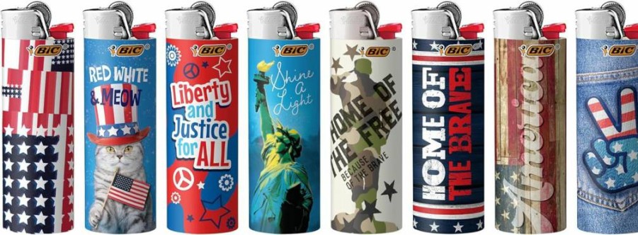 BIC Pocket Lighter Americana Special Edition, 8-Pack Assorted Unique Designs, Windproof Disposable Lighters