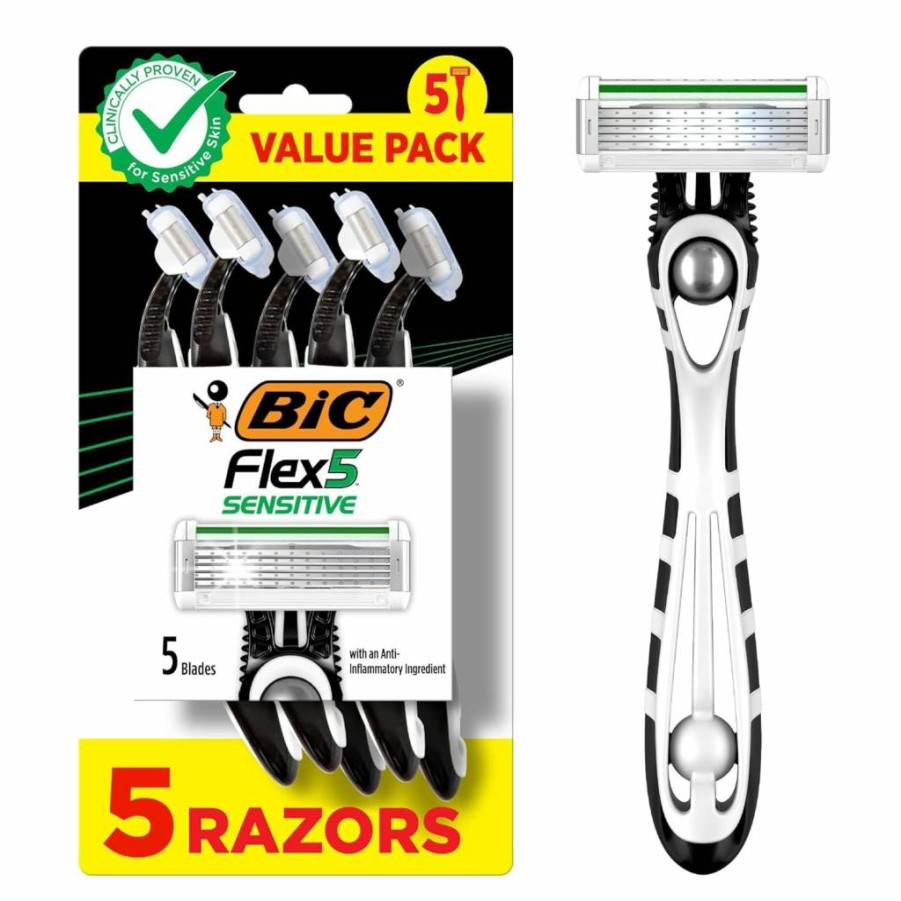 BIC Flex 5 Sensitive Men's Disposable Razors 5-Pack, 5-Blade Shaver for Smooth Shave, Ideal Father's Day Gift