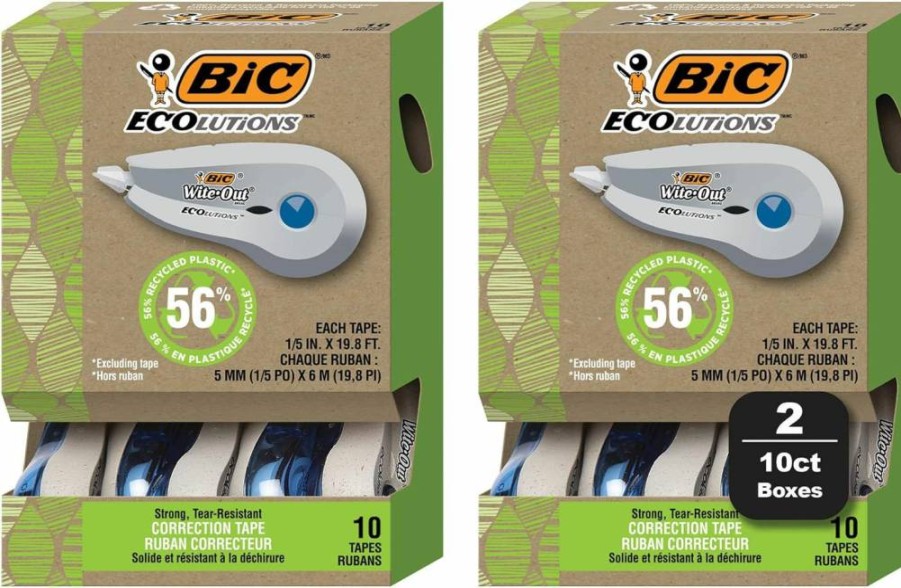 BIC Wite-Out Correction Tape, 20-Pack of 19.8 ft Rolls, Eco-Friendly 56% Recycled Plastic, White Out Tape for Office & School Supplies