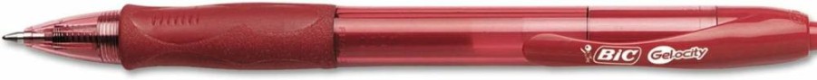 BIC Gelocity Retractable Gel Pens, Medium Point 0.7mm, 12-Pack with Comfort Grip, Smooth Writing Red Ink Pens for School & Office Supplies