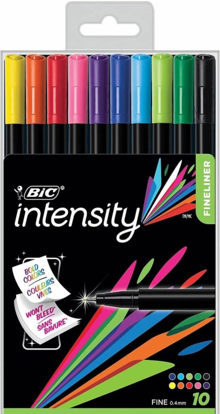 BIC Intensity Fineliner Marker Pens, 1.0mm Medium Point, 10-Pack Assorted Colors for Art, Journaling & Office Use