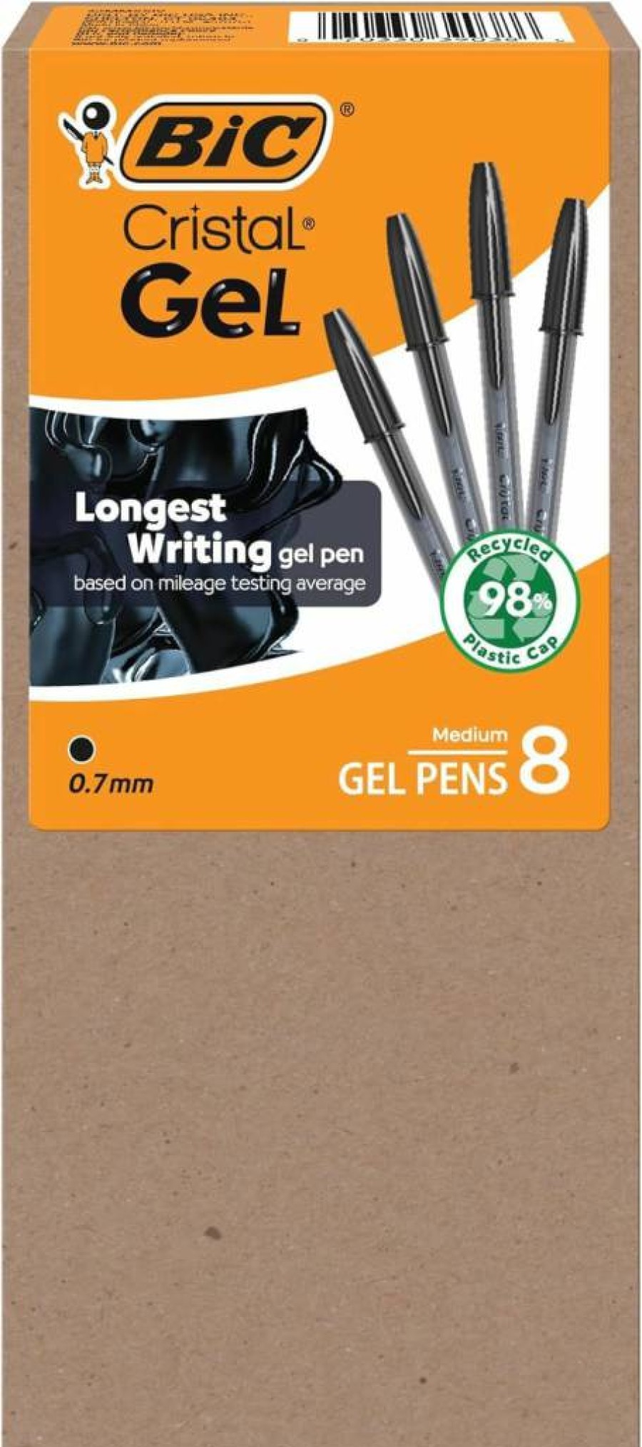 BIC Cristal 0.7mm Medium Point Gel Pens - 8-Pack Smooth Black Ink Pens for Long-Lasting Writing
