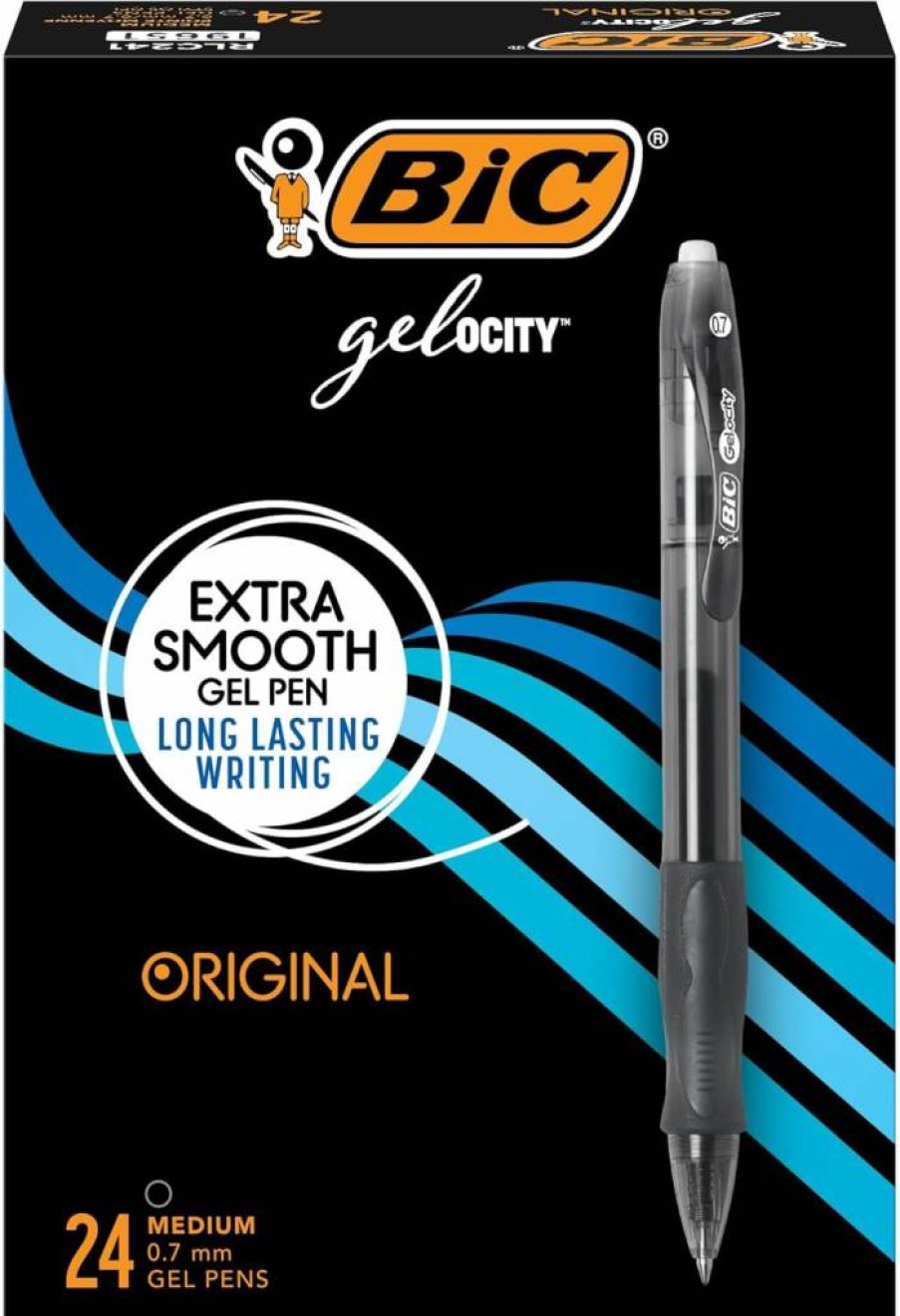 BIC Gelocity Retractable Gel Pens, Medium Point 0.7mm, 12-Pack with Comfort Grip, Smooth Writing Gel Ink Pens for School & Office (Black)