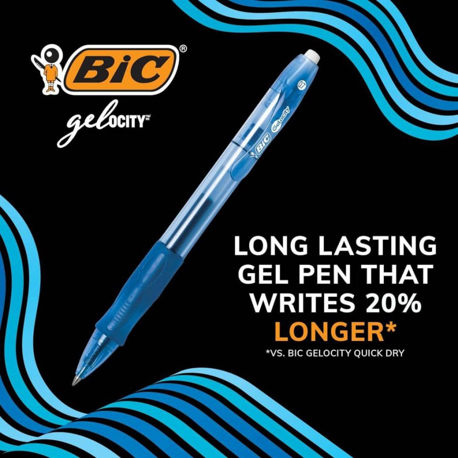BIC Gelocity Retractable Gel Pens, Medium Point 0.7mm, 12-Pack with Comfort Grip, Smooth Writing Gel Ink Pens for School & Office (Black)