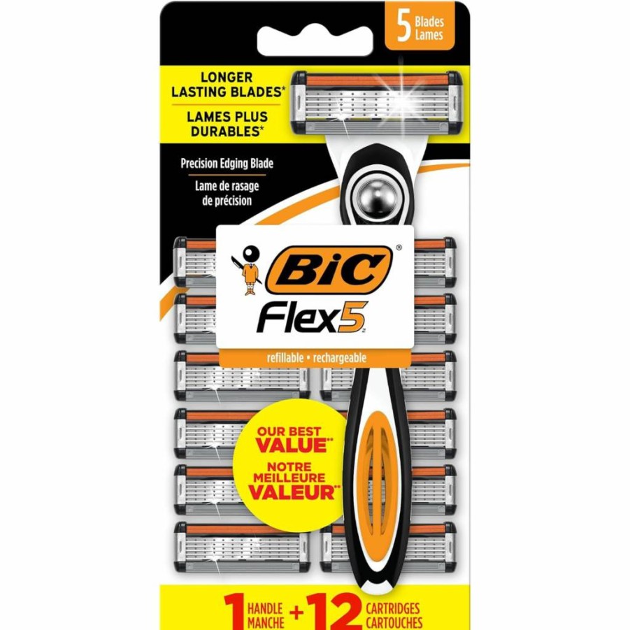 BIC Flex 5 Refillable Razor Cartridges for Men - 8 Long-Lasting Blades for Smooth Shaving
