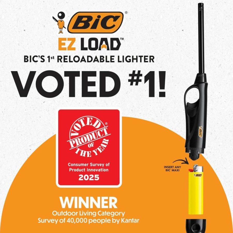 BIC Ez Load Multi-Purpose Refillable Lighter for Camping, Grilling, Fireplaces - Includes 2 Long Shells & 2 Maxi Pocket Lighters