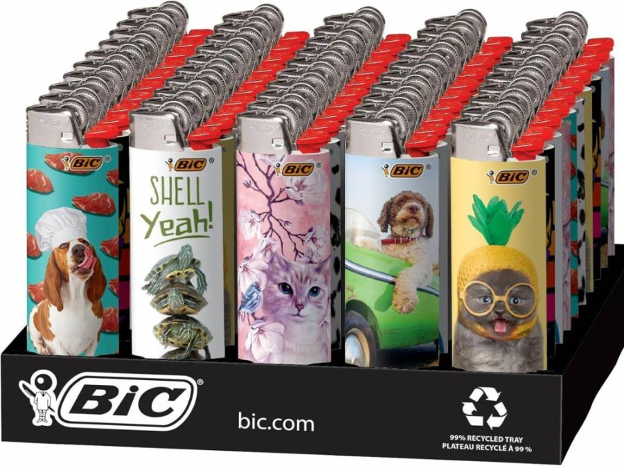 BIC Special Edition Animal Lover Maxi Pocket Lighters, 50-Pack Bulk Disposable Lighters with Decorative Designs
