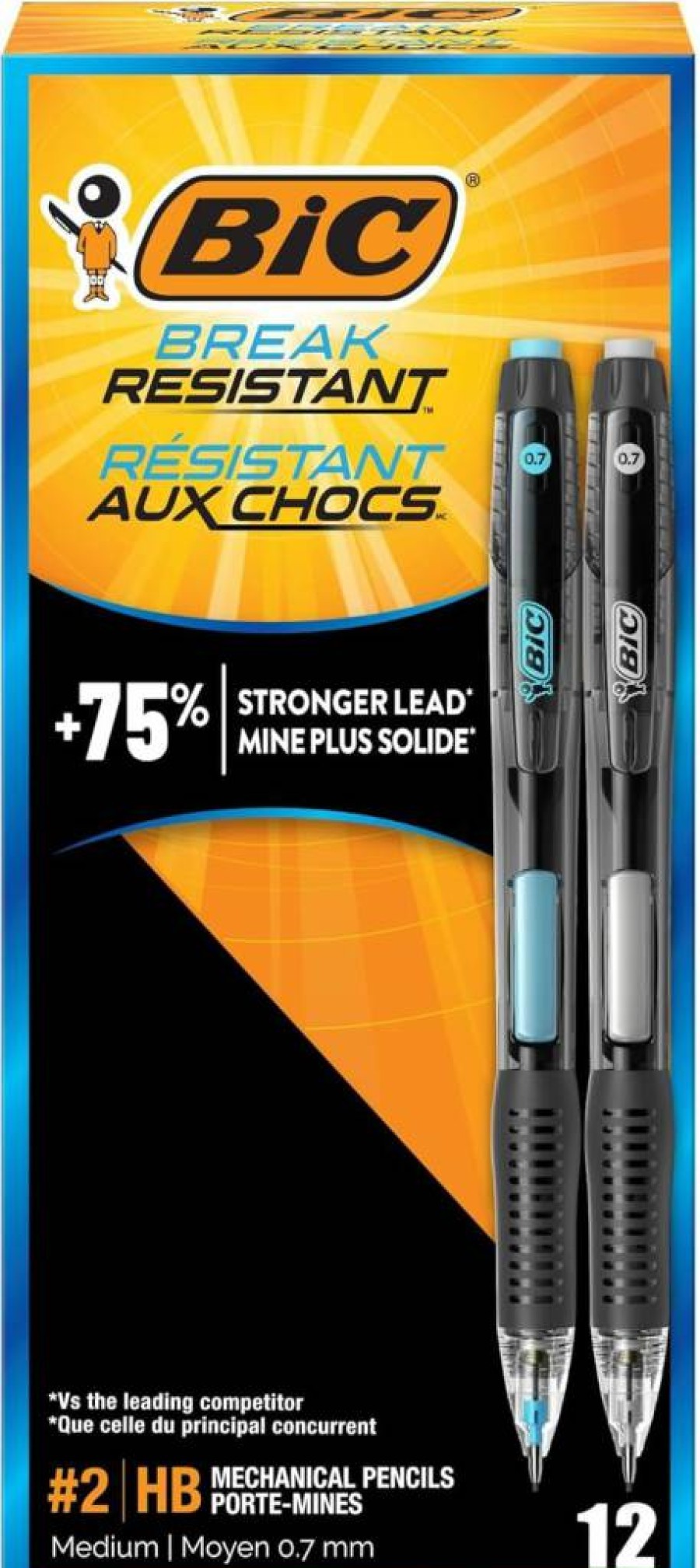 BIC No. 2 Mechanical Pencils 0.7mm Medium Point, 12-Pack with Erasers for School & Office, Break-Resistant Design