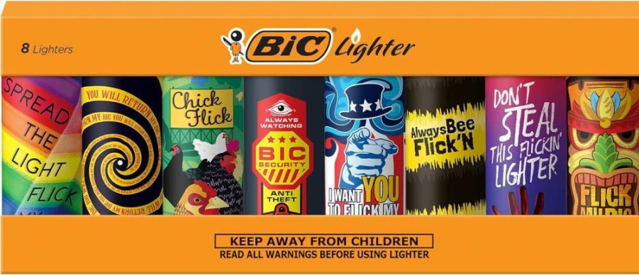 BIC Maxi Pocket Lighters, Flick My Bic Special Edition - 8-Pack of Windproof Refillable Lighters for Everyday Use