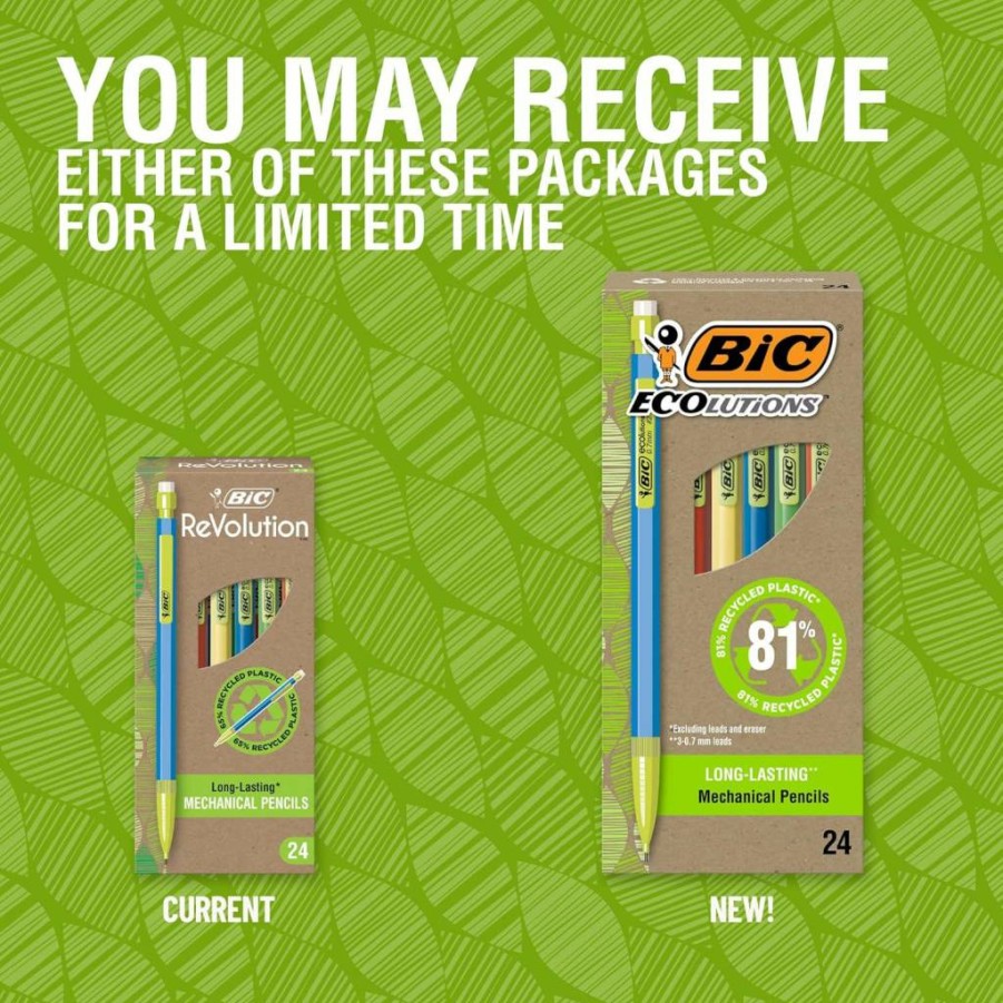 BIC Ecolutions Recycled Mechanical Pencils (0.7mm) - 96-Pack Colorful Barrel Erasers Included - 81% Post-Consumer Plastic
