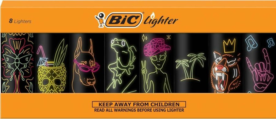 BIC Maxi Pocket Lighter Neon Special Edition – 8-Pack for Candles, Firepits, and Outdoor Use | Windproof & Refillable Lighters