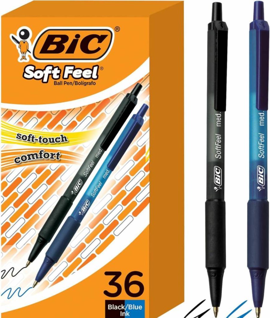 BIC Soft Feel Retractable Ballpoint Pens, 1.0mm Medium Point, 36-Pack, Black Ink, Comfort Grip for Smooth Writing
