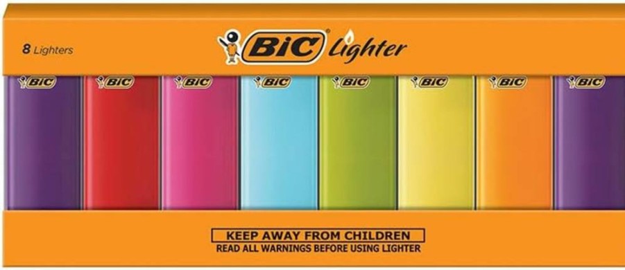BIC Classic Electronic Lighters, 8-Pack Assorted Colors, Windproof Flameless Refillable Lighters for Candles & Camping