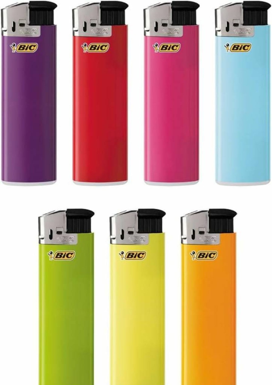 BIC Classic Electronic Lighters, 8-Pack Assorted Colors, Windproof Flameless Refillable Lighters for Candles & Camping