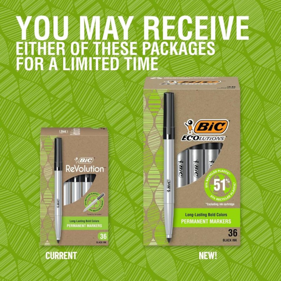 BIC Ecolutions Fine Point Permanent Markers, 36-Pack Black Bullet Tip, Made with 51% Recycled Plastic, Excludes Ink Cartridge