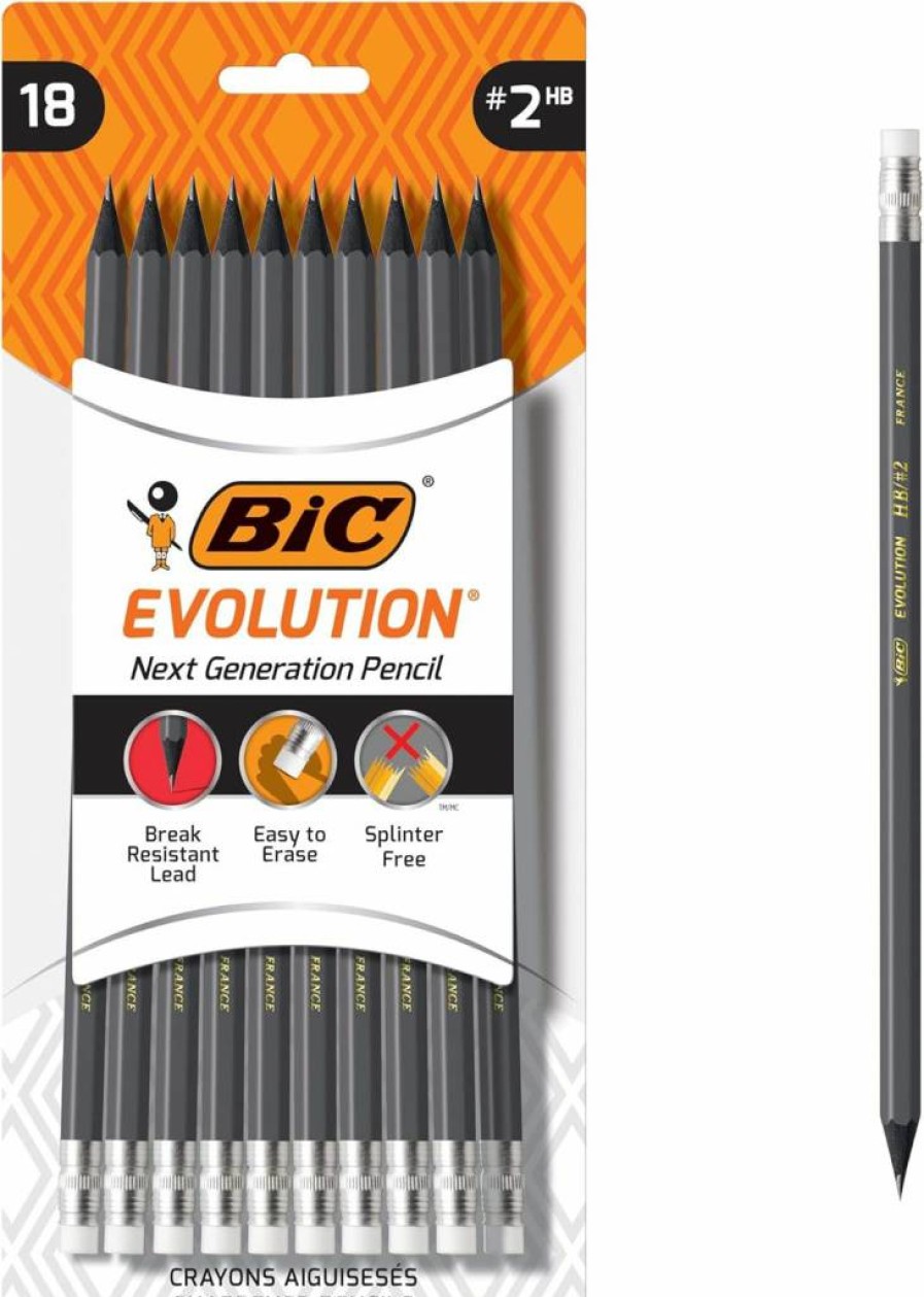 BIC Evolution Mechanical Pencils, 2 Lead Refills, Gray Barrel, 24-Pack, Premium Cased Set for School & Office