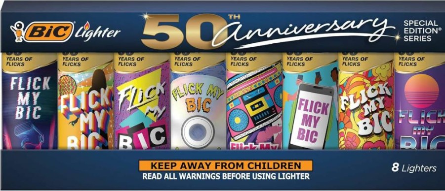 BIC Maxi Pocket Lighters 8-Pack, Special Edition Flick My Bic Collection with Unique Designs, Assorted Colors
