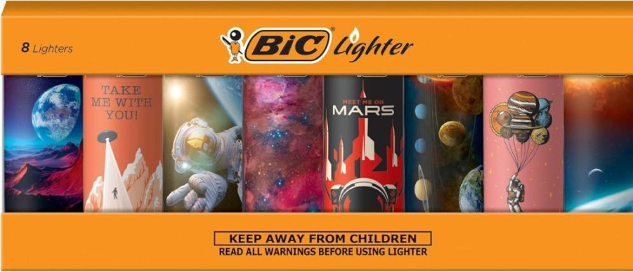 BIC Pocket Lighter 8-Pack, Special Edition Out Of This World Collection, Assorted Unique Designs, Windproof Disposable Lighters