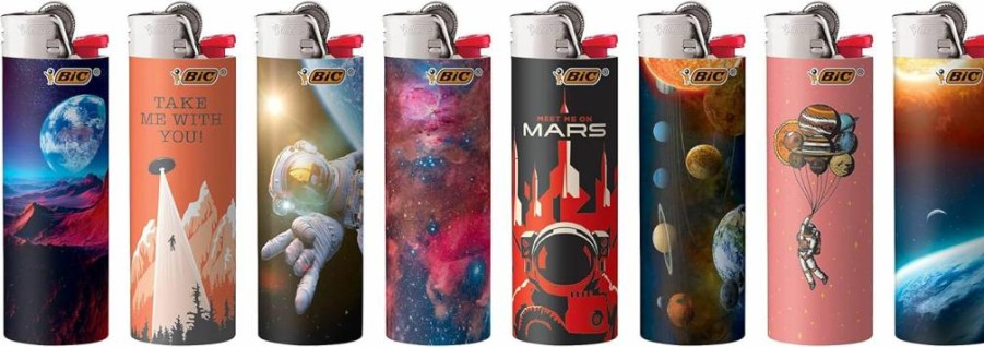 BIC Pocket Lighter 8-Pack, Special Edition Out Of This World Collection, Assorted Unique Designs, Windproof Disposable Lighters