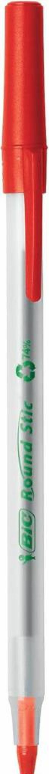 BIC Ecolutions Round Stic Ballpoint Pens, 1.0mm Medium Point, 200-Pack Red Ink Pens, 97% Recycled Plastic, Bulk Eco-Friendly Office Supplies