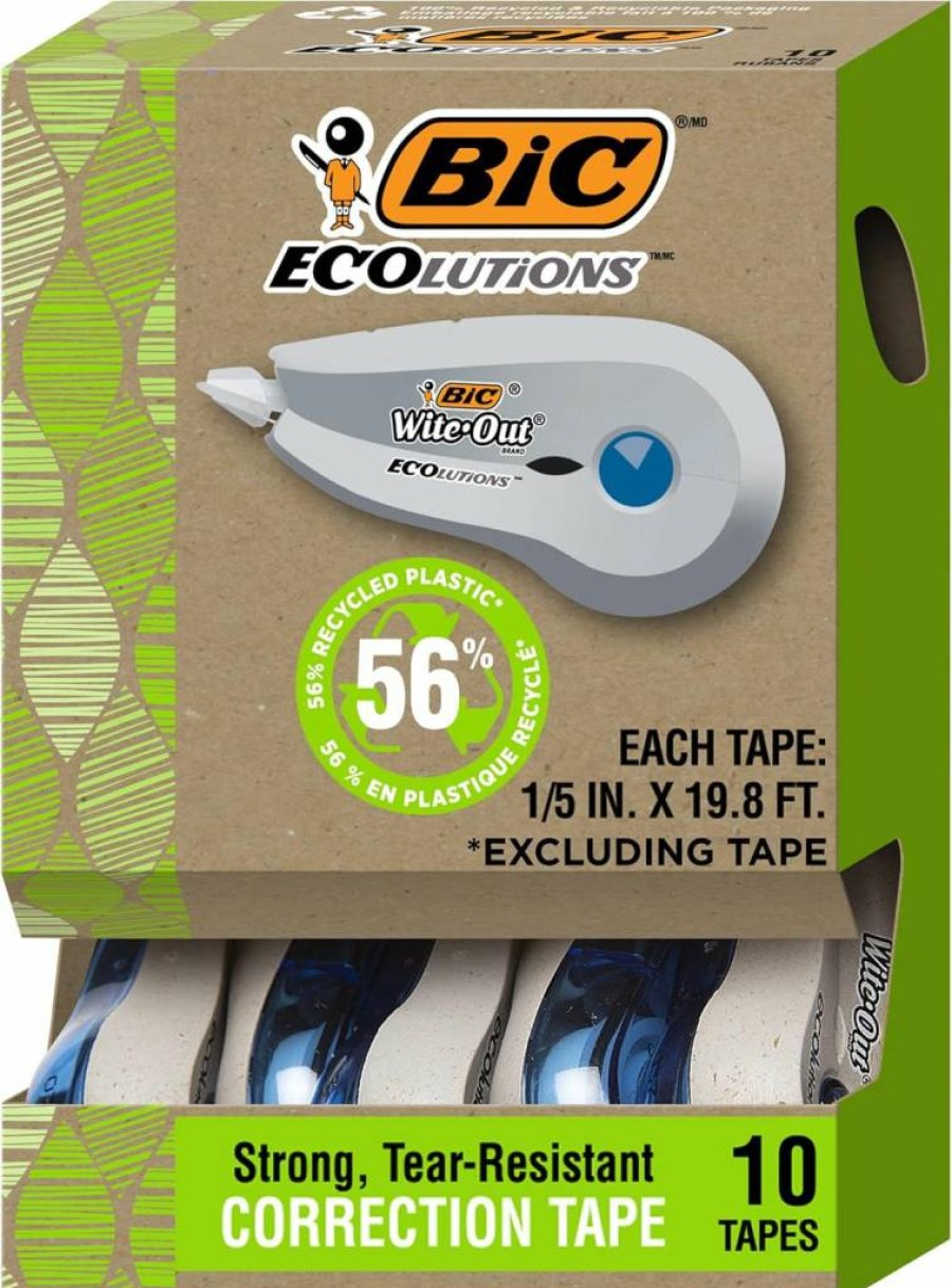 BIC Wite-Out Correction Tape Eco Pack - 10 Count, 19.8 Feet Total, 56% Recycled Plastic, White Out Tape for Quick Error Correction