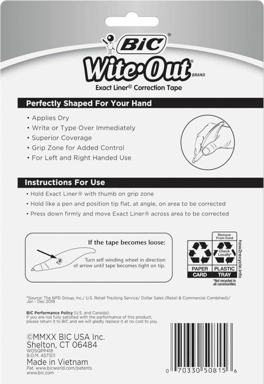 BIC Wite-Out Mini Correction Tape, 16.4 ft, 12-Pack, White, Compact for Office & School Supplies, Quick-Dry, Smudge-Free