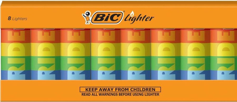 BIC Maxi Pocket Lighter Pride Special Edition - 8-Pack Assorted Unique Designs, Disposable Lighters Bulk Tray