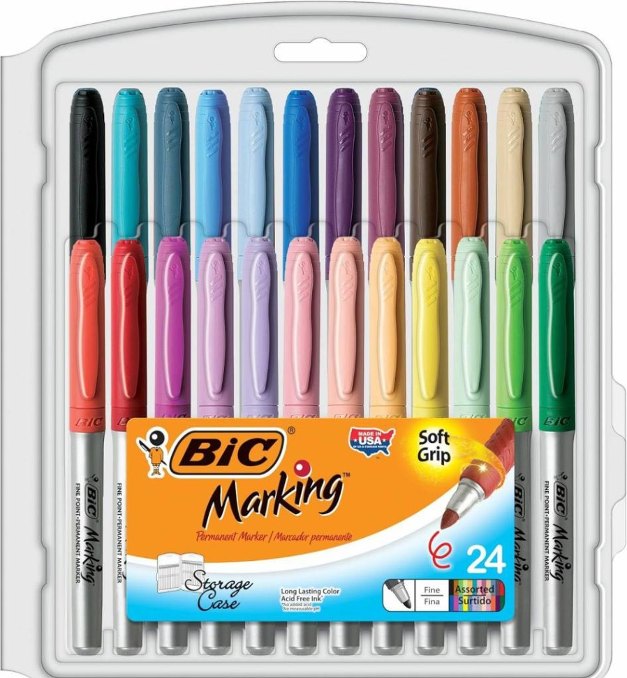 BIC Intensity Fashion Permanent Markers, Fine Point, 24 Assorted Colors, Pack of 24 (Packaging May Vary)