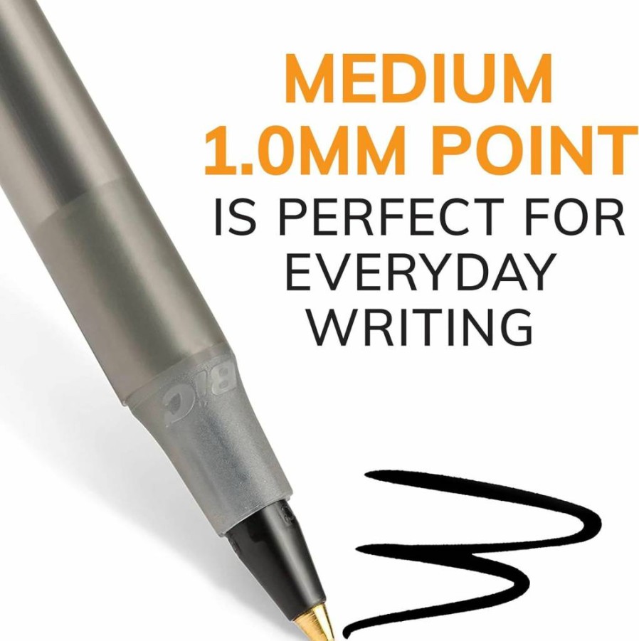 BIC Round Stic Xtra Life Ballpoint Pens, Medium Point 1.0mm, 12-Pack Bulk Black Pens, Comfort Grip Barrel, Best-Selling Smooth Writing Pens for Office & School Supplies