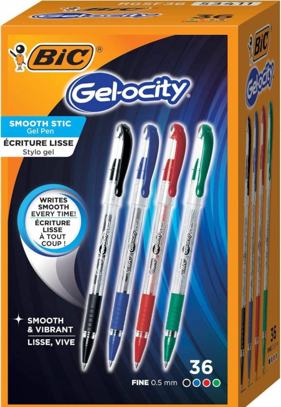 BIC Gelocity Smooth Stick Gel Pens, 0.5mm Fine Point, 36-Count Assorted Colors, Vibrant Smooth Gel Ink for Writing & Drawing