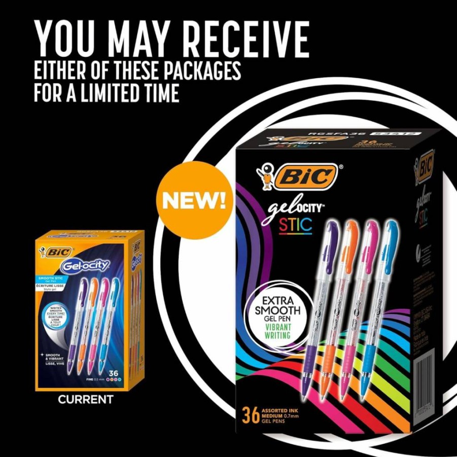 BIC Gelocity Smooth Stick Gel Pens, 0.5mm Fine Point, 36-Count Assorted Colors, Vibrant Smooth Gel Ink for Writing & Drawing