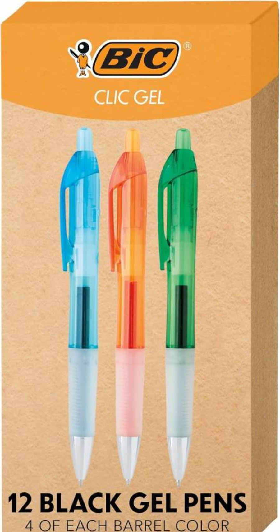 BIC Intensity Clic Retractable Gel Pens, 0.7mm Medium Point, 12-Pack with Comfort Grip, Smooth Black Ink (Packaging May Vary)