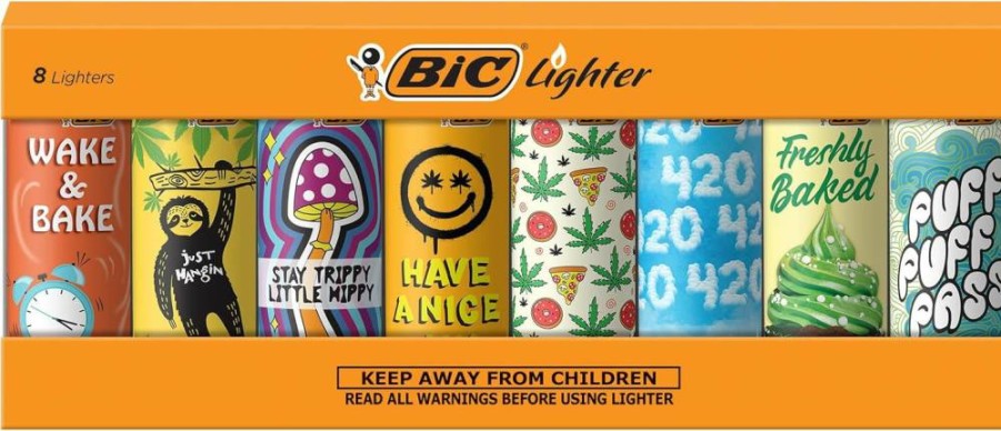 BIC Maxi Pocket Lighter 8-Pack, Special Edition Counterculture Series, Windproof Lighters for Everyday Use