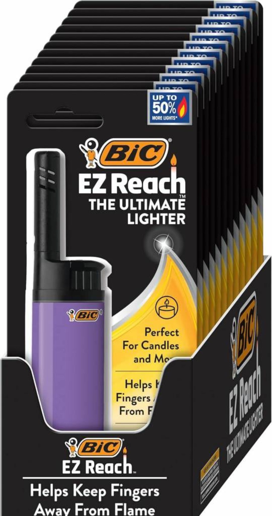 BIC Ez Reach Candle Lighter Pack - 12 Count Assorted Designs with Long Wand for Easy Lighting