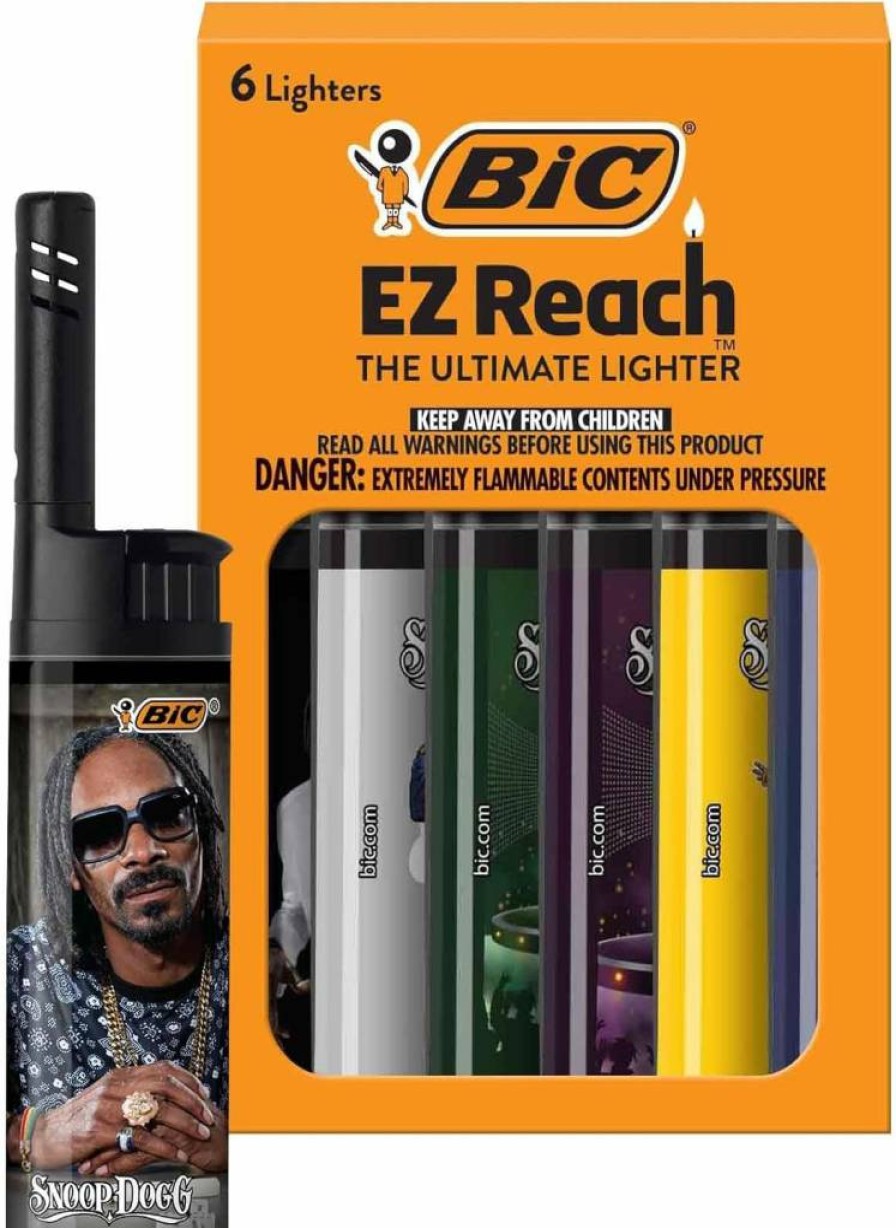 BIC EZ Reach Candle Lighter with Long Wand, 6-Pack Assorted Snoop Dogg Designs, Refillable Flameless Lighters for Home and Kitchen Use
