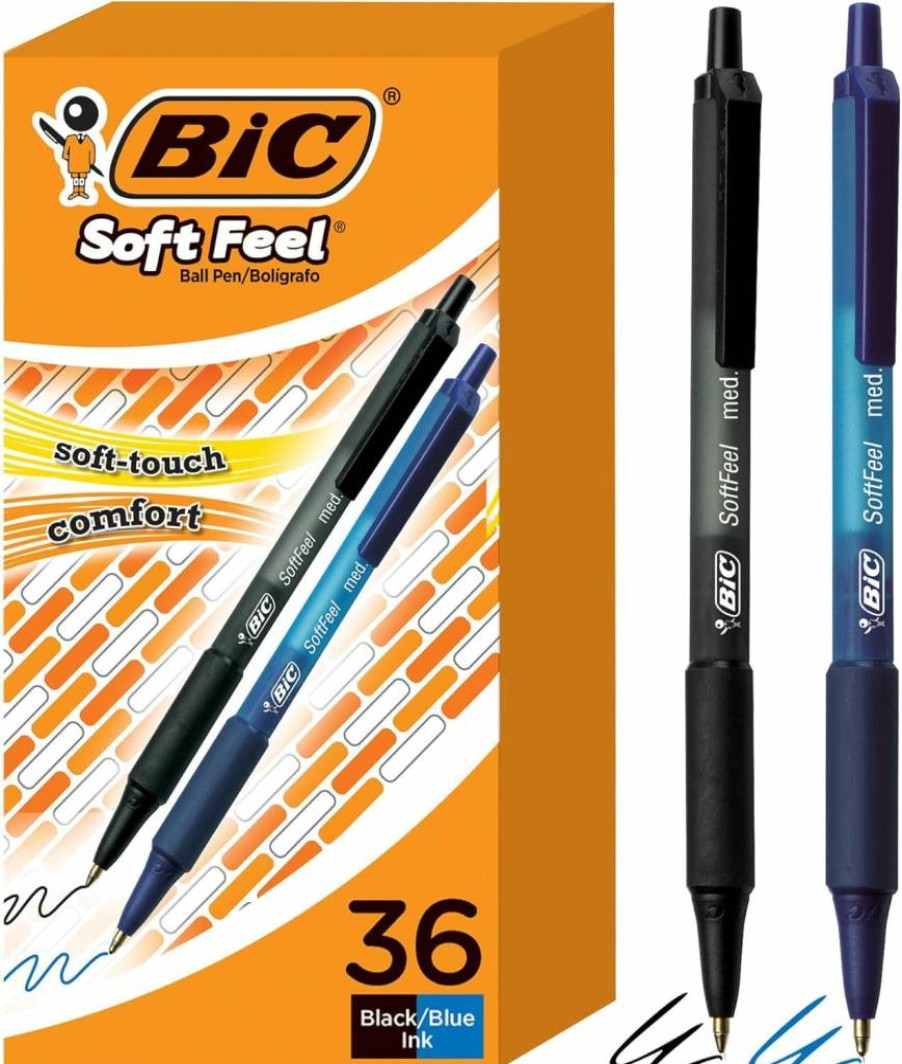 BIC Soft Feel Retractable Ballpoint Pens, 1.0mm Medium Point, No-Slip Grip, 6-Pack Assorted Colors, Smooth Writing for Office & School Supplies