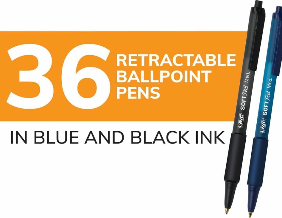 BIC Soft Feel Retractable Ballpoint Pens, 1.0mm Medium Point, No-Slip Grip, 6-Pack Assorted Colors, Smooth Writing for Office & School Supplies