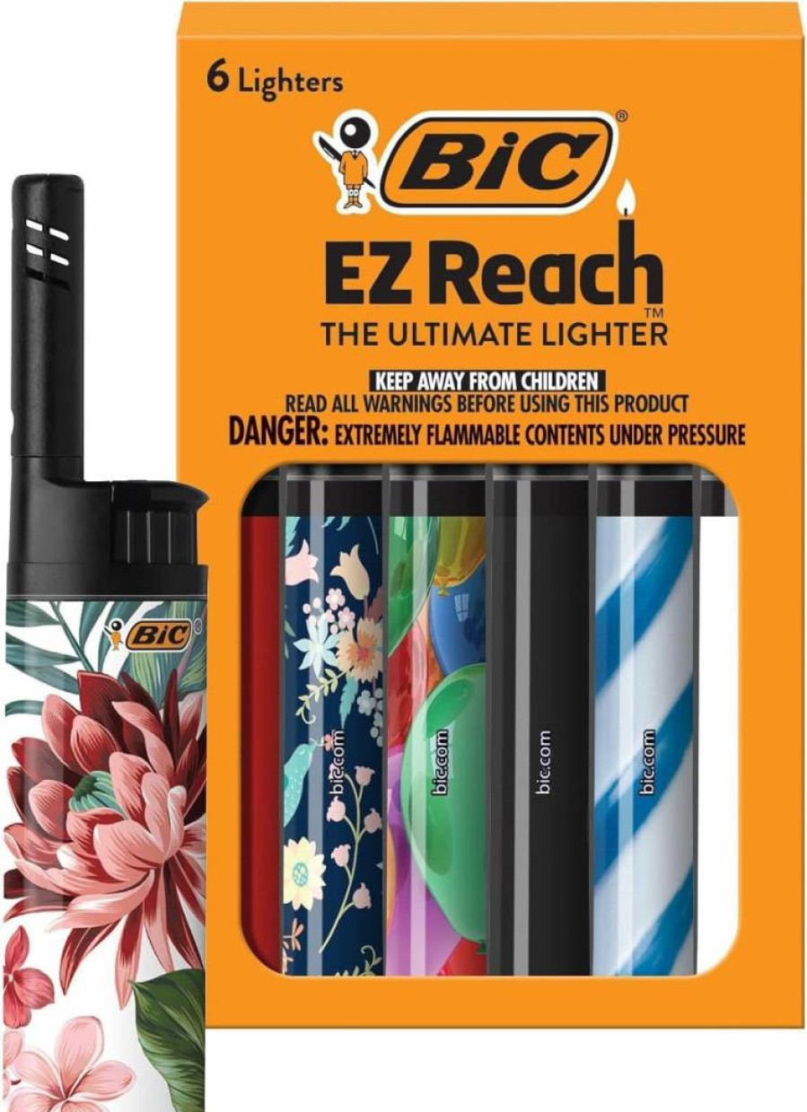 BIC EZ Reach Candle Lighter with Extended 1.45-Inch Wand for Grills, Fireplaces, and Firepits - 6-Pack Assorted Designs (Favorites Series)
