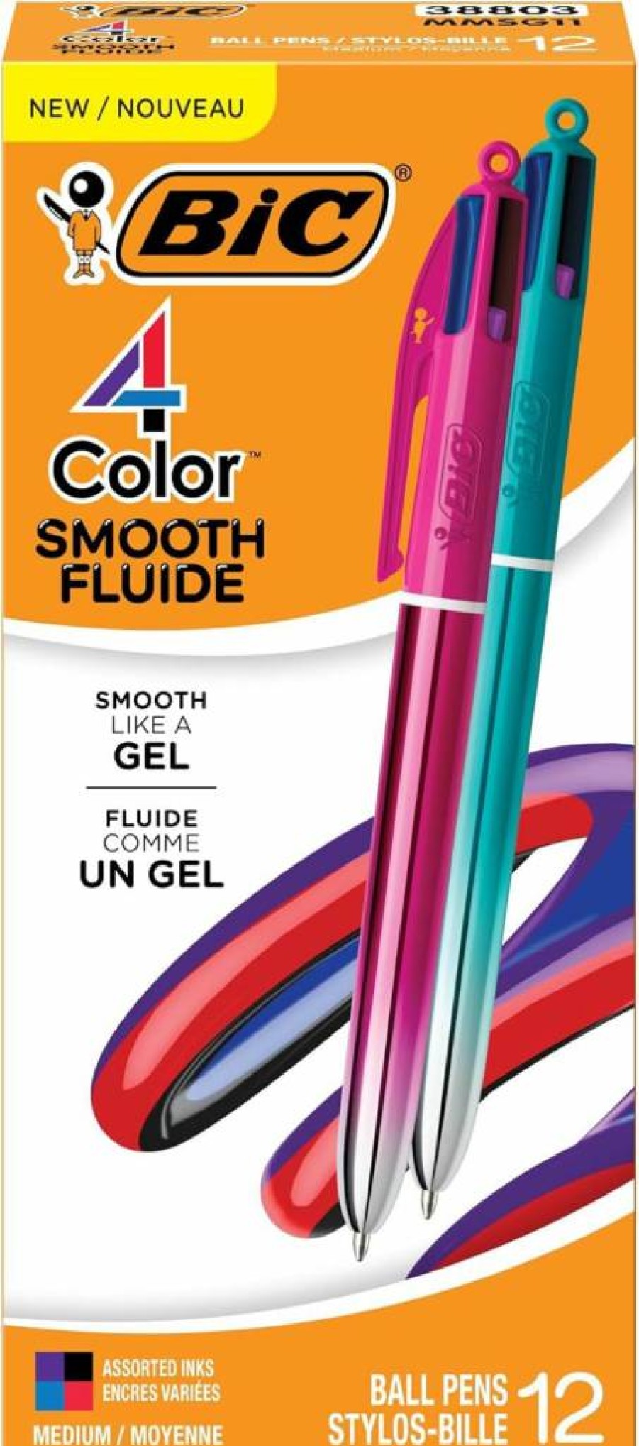 BIC 4-Color Retractable Ballpoint Pens, 1.0mm Medium Point, 12-Pack Assorted Colors, Smooth Writing Multicolor Pen Set for School & Office