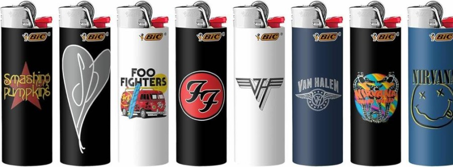 BIC Rock Band Series Collectible Pocket Lighters - Smashing Pumpkins, Foo Fighters, Nirvana, Van Halen (Set of 8)