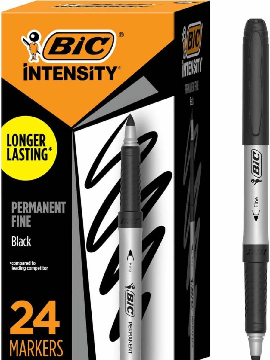BIC Ultra Fine Point Permanent Markers, 12-Pack Black Ink with Non-Slip Grip for Precise Control